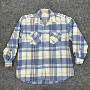 Vintage Kachins Muscat Plaid Flannel Shirt Mens Large Blue White Button Front